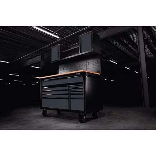 Draper BUNKER 08242 Roller Workstation with Workbench and Pegboard, 10 Drawers, Grey and Black – 2