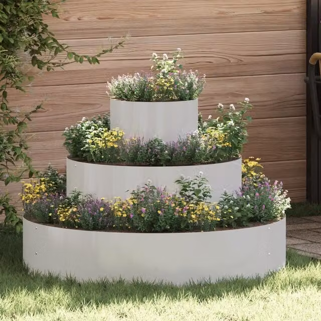 Berkfield Home Large Cylindrical Stainless Steel Metal Planter in Silver – 1