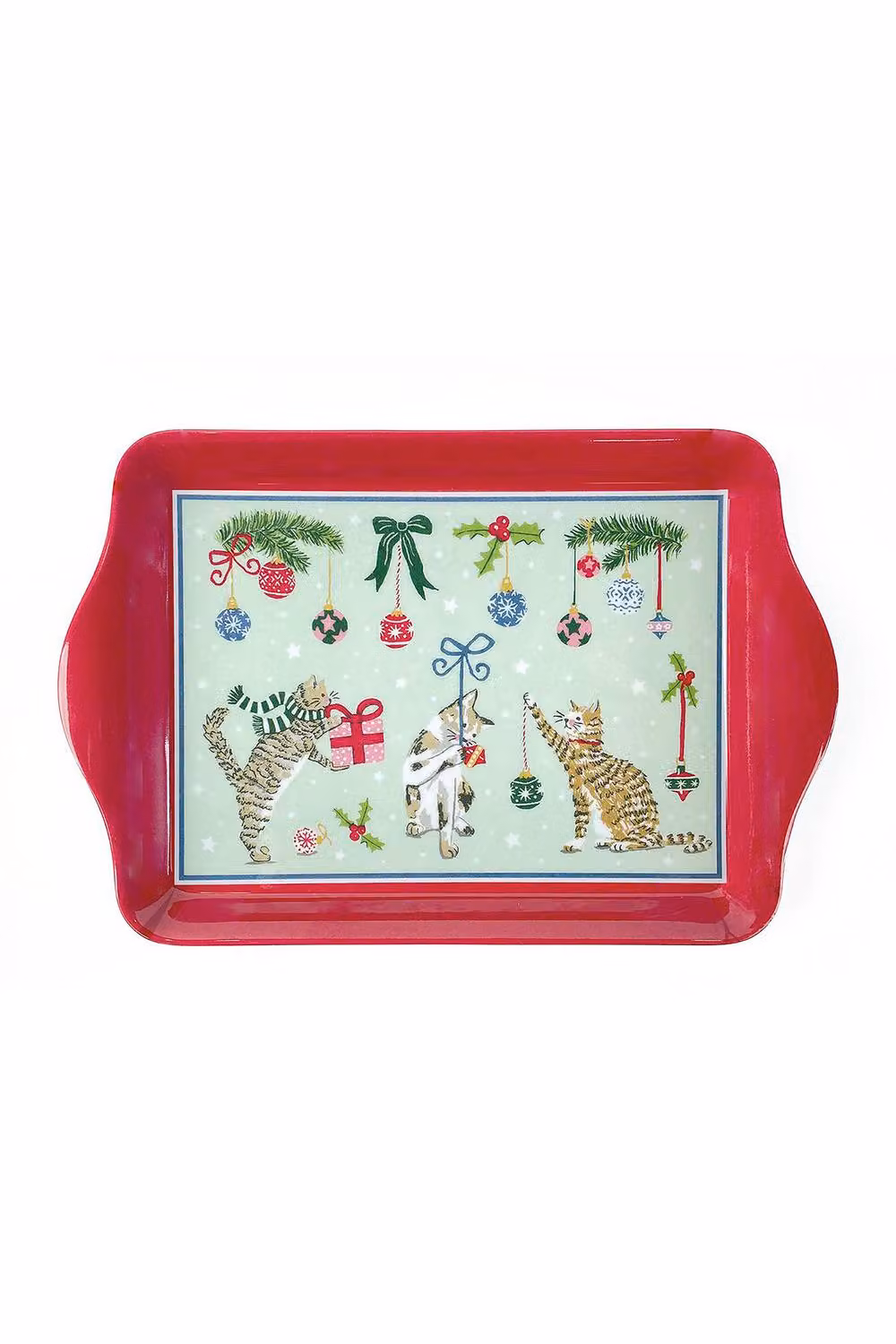 Ulster Weavers Christmas Cats Festive Print Melamine Scatter Tray in Red and Green, W: 21.0 cm x D: 14.0 cm – 2