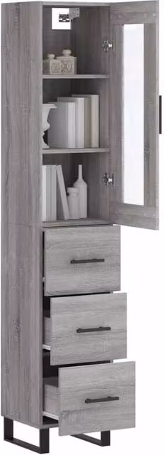 Berkfield Home Grey Sonoma Modern Highboard with Internal Shelves and Doors with Drawers, W/D/H: 34.5 x 34 x 180 cm – 1