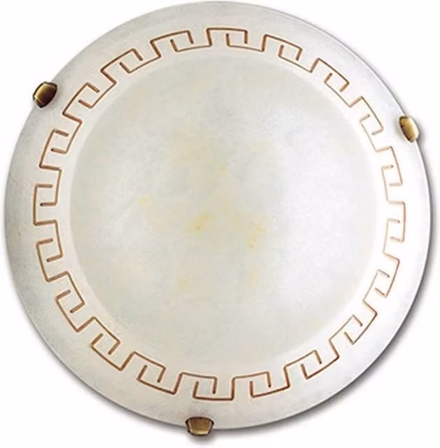 Netlighting TRECENTO 2 Light Patterned Glass Flush Ceiling Light in Amber with Gold/Brass Metal, Diameter: 40 cm