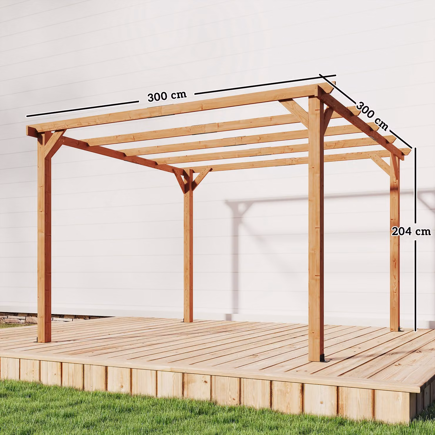 Outsunny Brown Rustic Wooden and Metal Garden Pergola Kit with Grape Trellis and Triangle Supports, W: 300 cm, D: 300 cm, H: 204 cm – 3