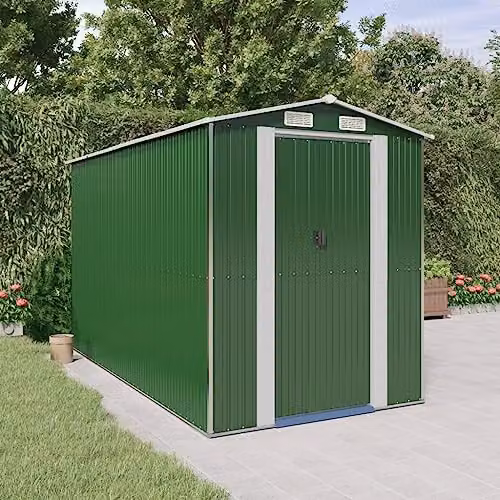 vidaXL Green Galvanised Steel Gable Garden Shed W/D/H: 192 x 357 x 223 cm – 2