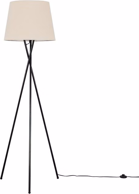 ValueLights Camden Tripod Floor Lamp with Fabric Cone Shade and Bulb in Beige