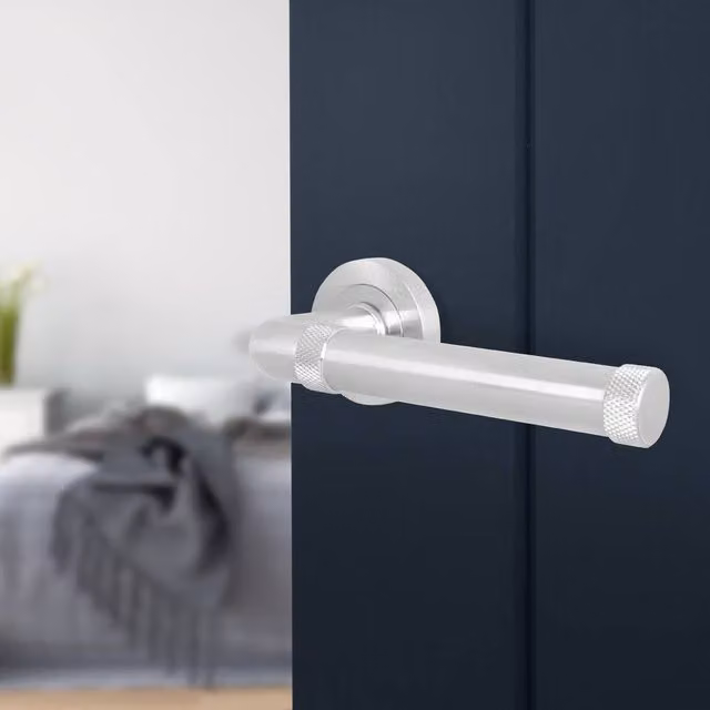 AFIT Satin Nickel Fire Door Handle, Silver Brushed Aluminium Internal Lever On Rose, 150 x 150 mm