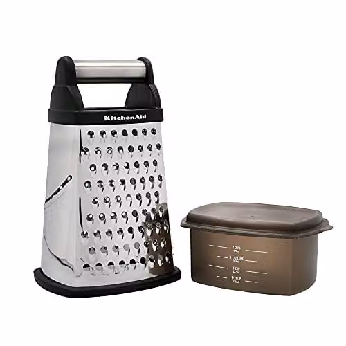 KitchenAid Stainless Steel Box Grater with Container and Lid in Black and Silver