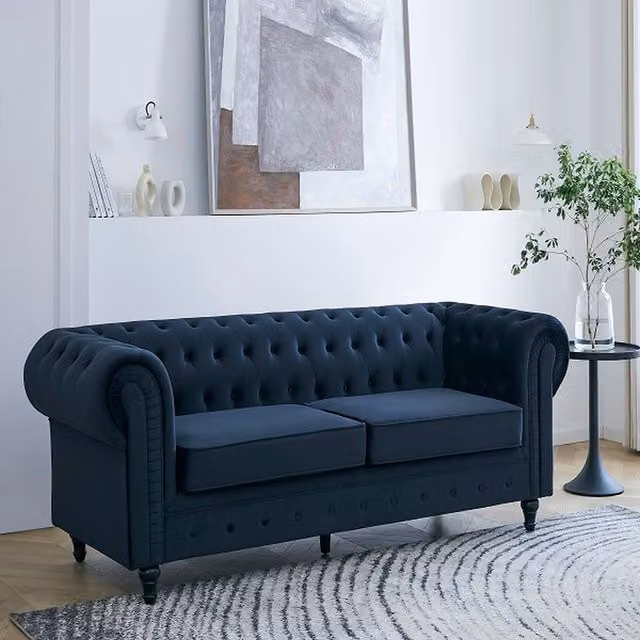 Home Detail Chesterfield 3 Seater Velvet Sofa in Blue