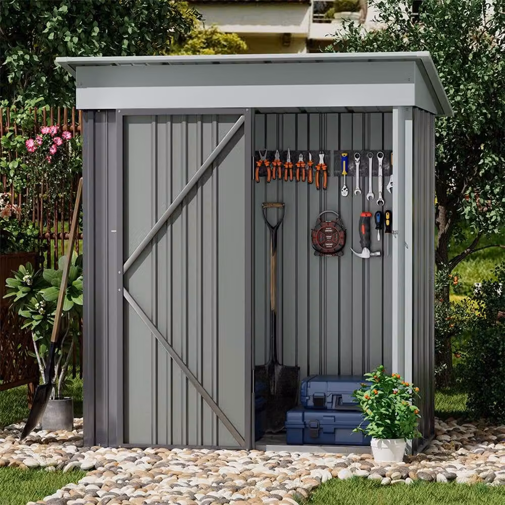 Living and Home Metal Outdoor Storage Shed with Lockable Door in Grey – 3