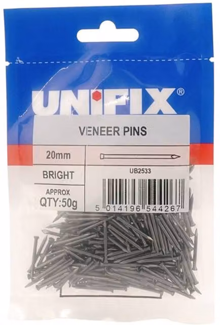 Unifix Bright Veneer Pins, 20mm, 50g Bag, Box of 5 in Silver – 1