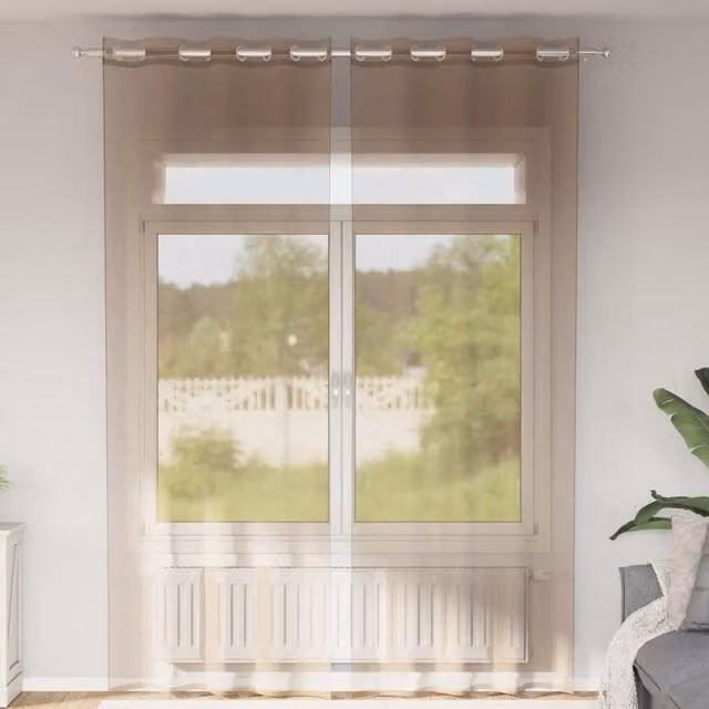 Berkfield Home Light Brown Voile Eyelet Curtains, 2 Pack – 1