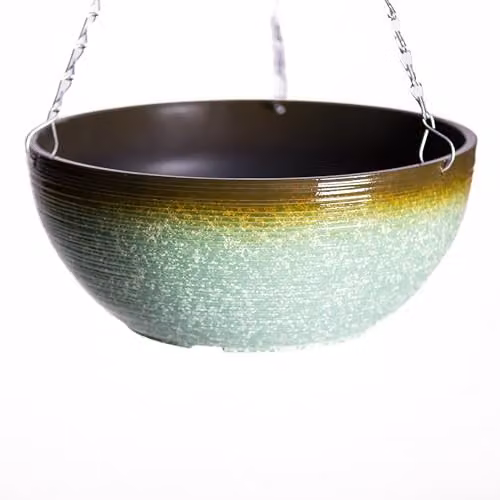 Garden Gear Sage Green Glazed Effect Hanging Basket with 50cm Three Way Metal Chain, Diameter: 35 cm – 4