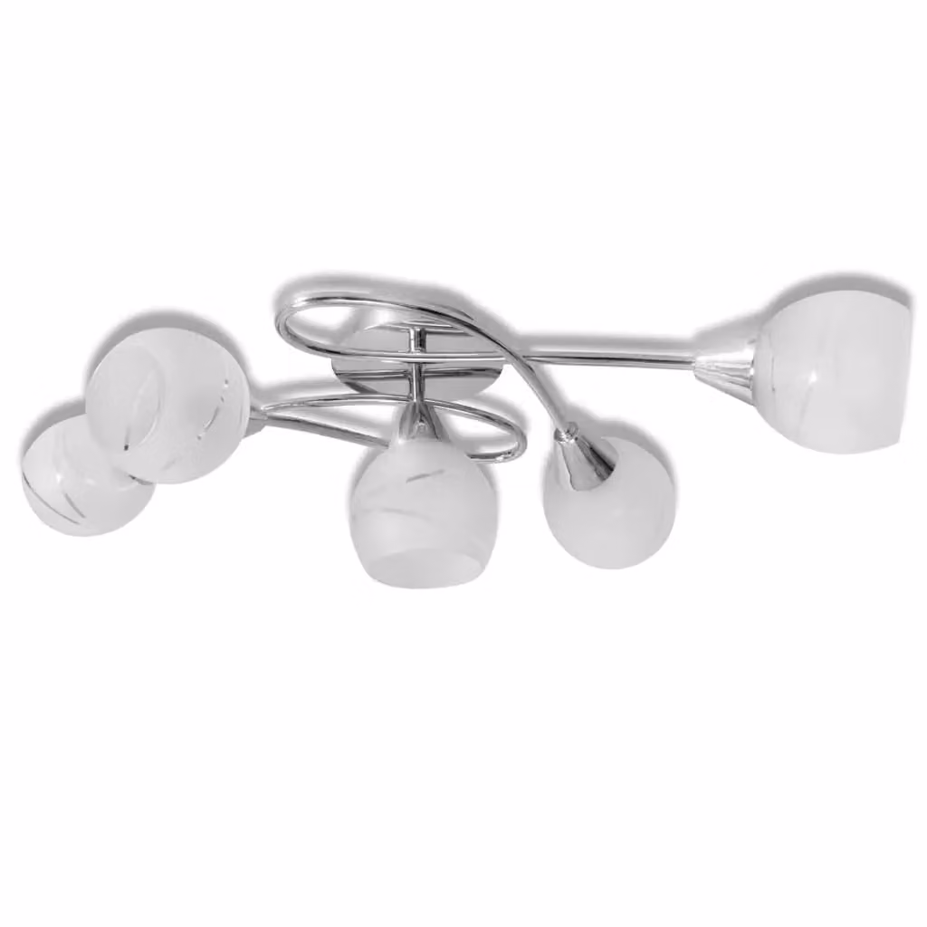 Berkfield Home Modern Ceiling Lamp with Transparent Glass Spheres in White and Chrome for 5 E14 Bulbs – 2