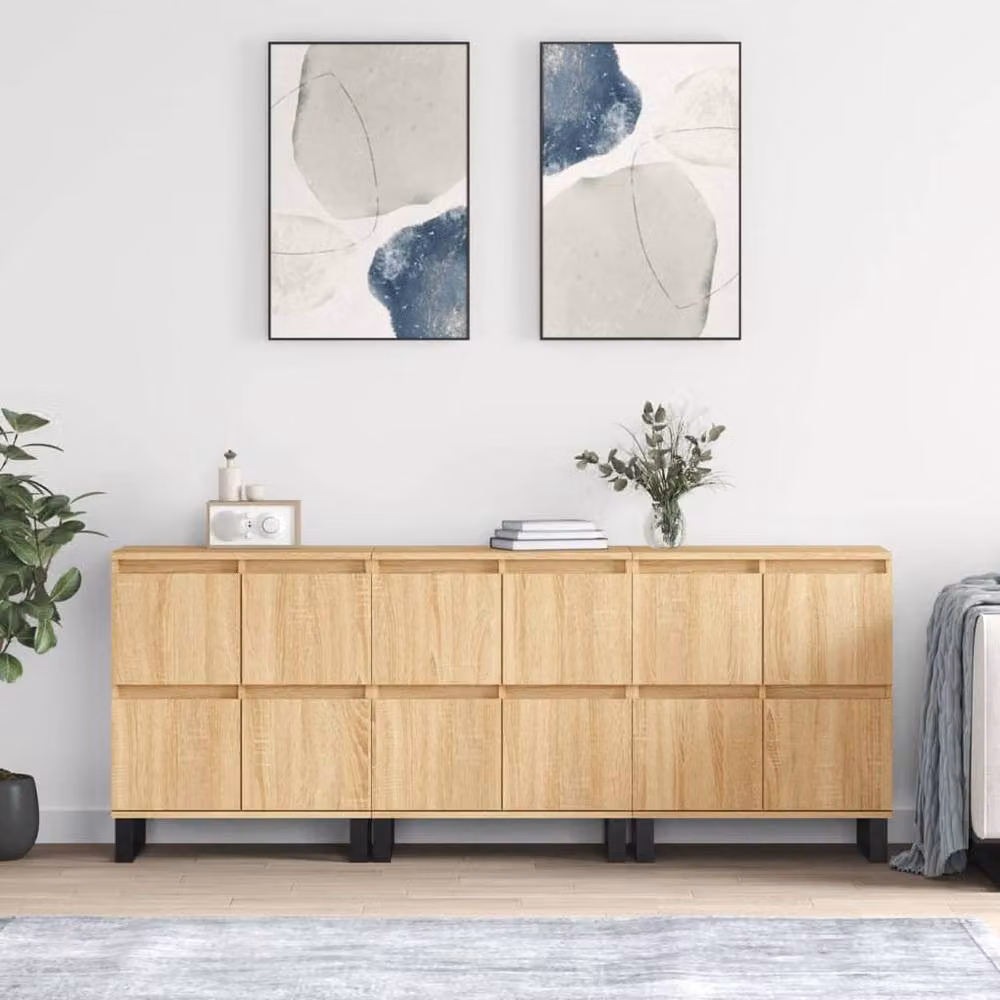 Berkfield Home 3-Piece Sideboard Set in Sonoma Oak and Light Tan Engineered Wood – 2