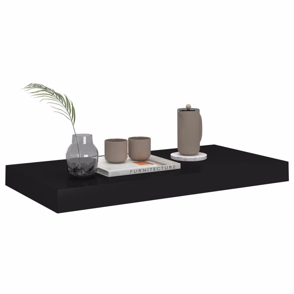 Berkfield Home Black Matt Floating Wall Shelf, W: 50 cm, D: 23 cm, H: 3.8 cm – 3