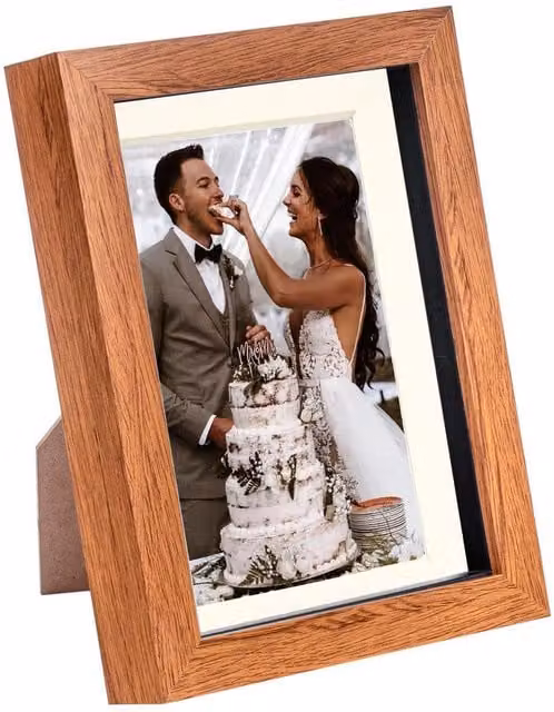Nicola Spring 3D Box Photo Frame in Brown and White with 4 x 6 inch Mount