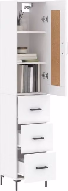 Berkfield Home White Modern Highboard with Hinged Doors and Internal Shelves, W/D/H: 34.5 x 34 x 180 cm – 1