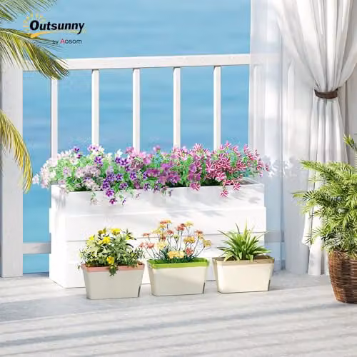 Outsunny Set of 3 White Self-Watering Plastic Plant Pots with Visual Water Level Window, 27 cm – 2