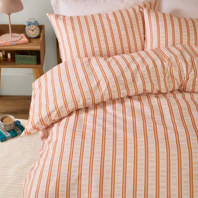 Make It A Home Hettie Striped Soft Touch Duvet Cover Set, Orange, 90 x 200 cm