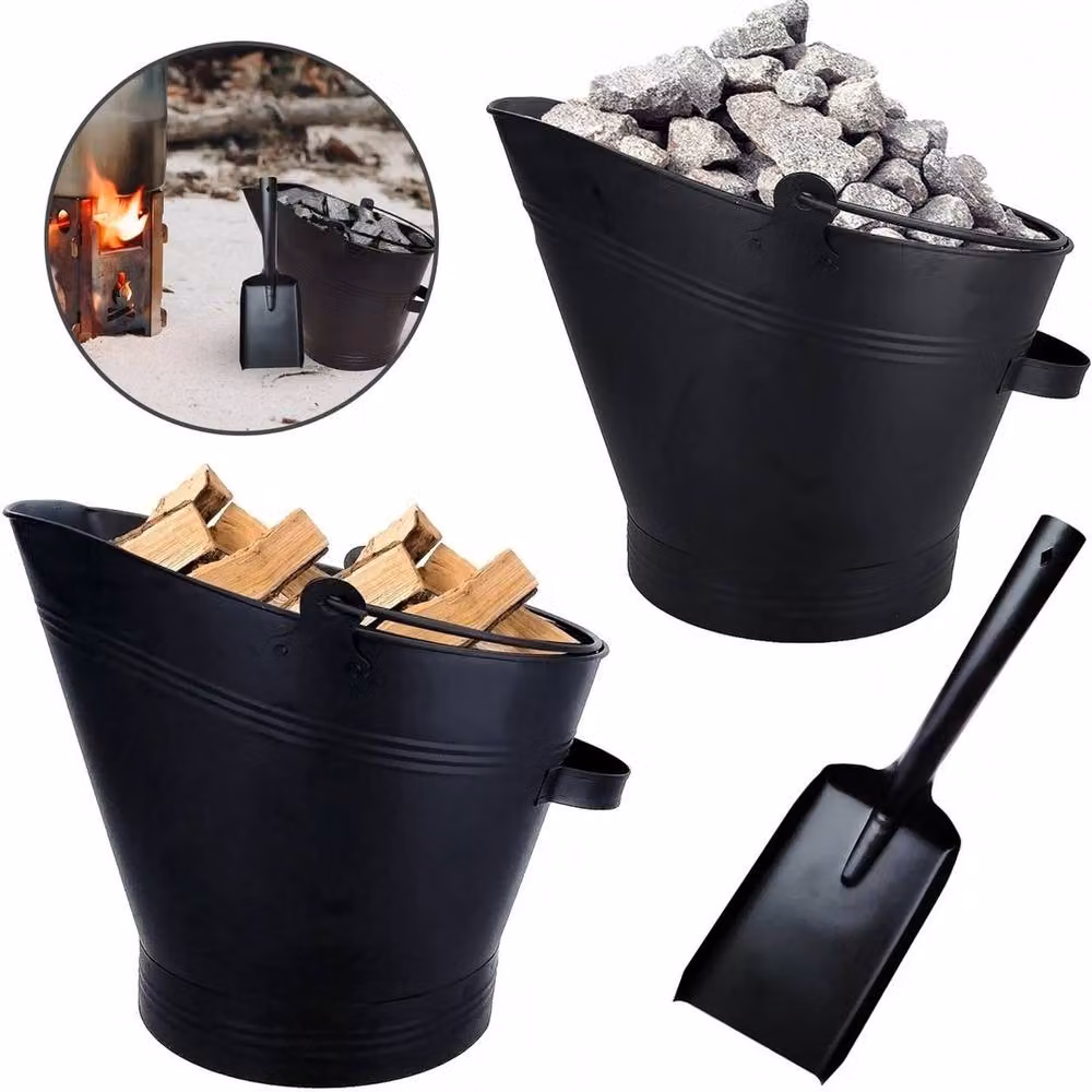 EONLION Black Steel Tall Bucket with Shovel and Handles – 3