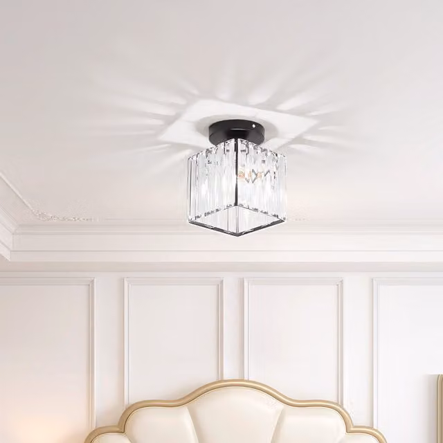 Living Star Modern Crystal Cube Ceiling Light in Black and Transparent