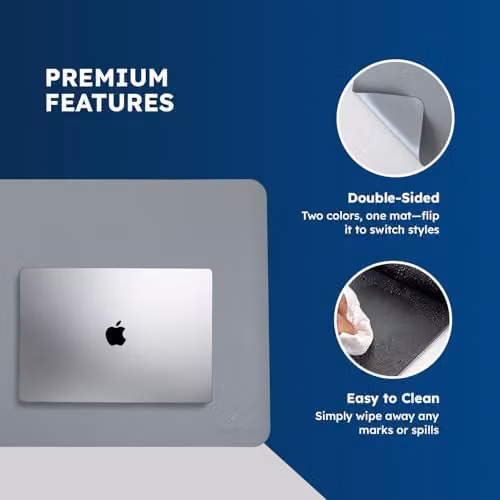 Desiretech Reversible PU Leather Desk Mat, Waterproof, Grey and Silver, W: 80 cm x D: 40 cm – 3
