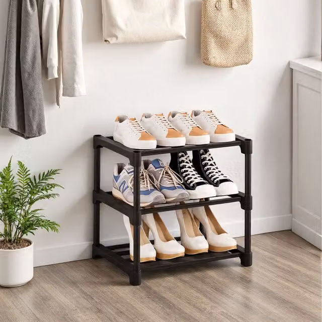 Livingandhome 3 Tier Stackable Metal Shoe Rack in Black