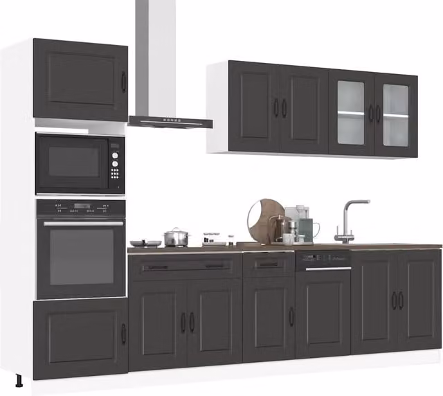 Berkfield Home Kalmar 7 Piece Modern Kitchen Cabinet Set in Black Matt MDF – 1
