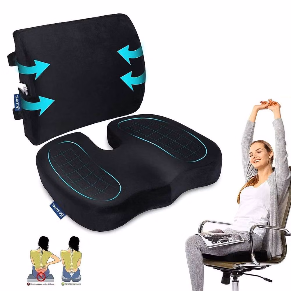 FLAVORA Orthopedic Memory Foam Soft Office and Car Seat Cushion in Black with Velvet Cover – 3