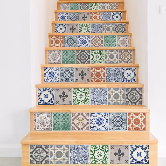 Walplus Green and Multicolour Floral Adhesive Wall Tile Stickers, 24 Pack, W: 15 cm, H: 15.5 cm