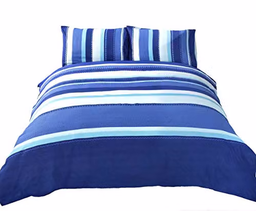 Rapport Home Blue and White Striped Polycotton Duvet Cover Set with 2 Pillowcases, W/D/H: 200 x 200 cm and 50 x 75 cm
