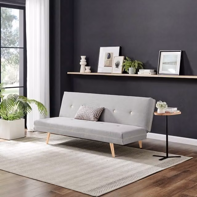 Tomson Grey Fabric Upholstered Double Click-Clack Sofa Bed with Solid Wood Frame