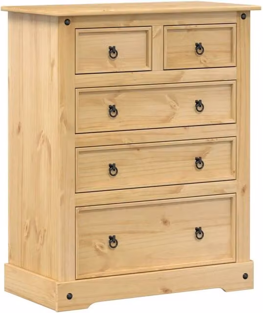 Berkfield Home Corona Chest of Drawers in Light Tan Solid Pine Wood, W/D/H: 92 x 48 x 114 cm