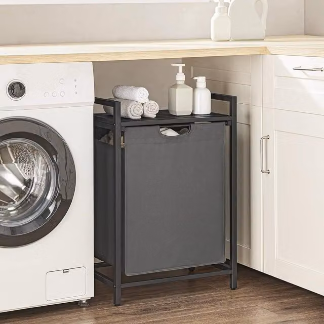 VASAGLE Large Laundry Basket with Shelf and Removable Liner in Grey – 1
