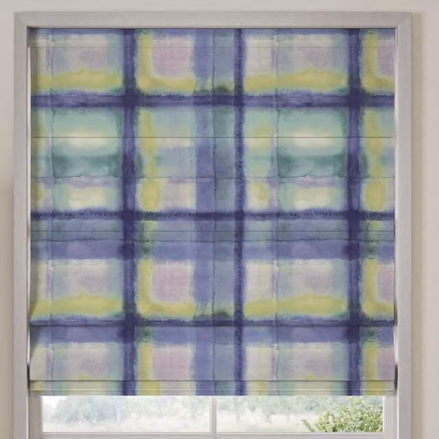 Bluebellgray Made To Measure Heather Tartan Blackout Roman Blind in Purple and Multicolour Checked Pattern
