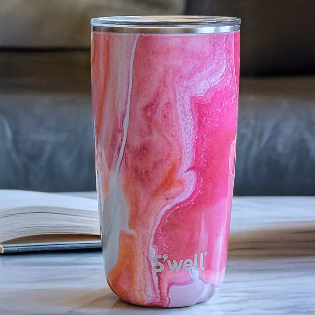 S'well Rose Agate Stainless Steel Tumbler with Lid, Pink, 530ml