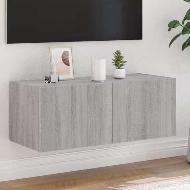 Berkfield Home Modern Wall-Mounted TV Cabinet with Integrated LED Lights in Grey Sonoma, W: 80 cm, D: 35 cm, H: 31 cm – 1