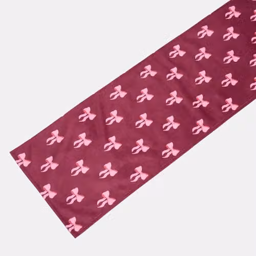 OHS Burgundy Matte Velvet Bow Print Table Runner, W/L: 33 x 200 cm – 3
