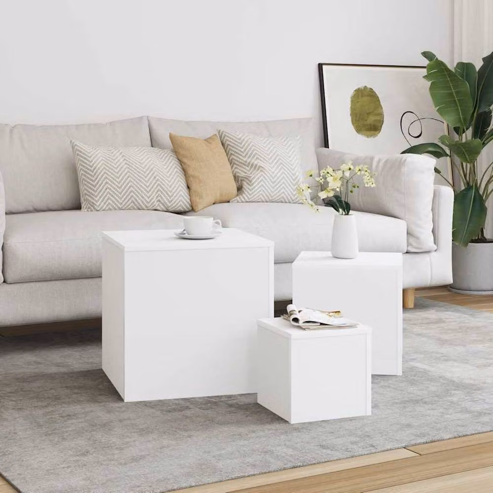 Berkfield Home Set of 3 Nesting Side Tables in White Matt MDF – 2