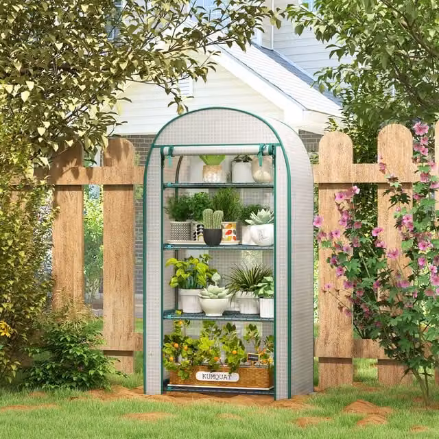OUTSUNNY Mini Greenhouse with 4-tier Shelves, White, W/D/H: 80 x 49 x 160 cm