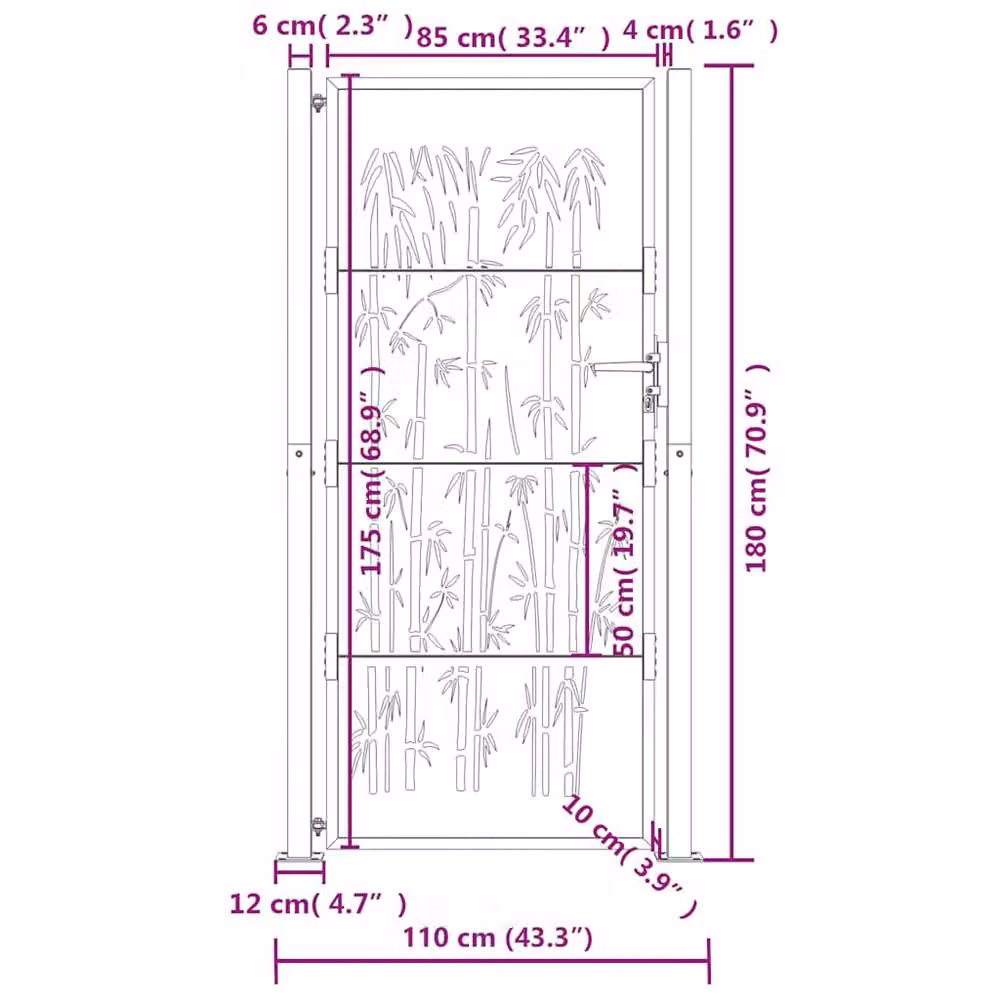 Berkfield Home Anthracite Steel Garden Gate in Grey, W: 105 cm, H: 180 cm – 6