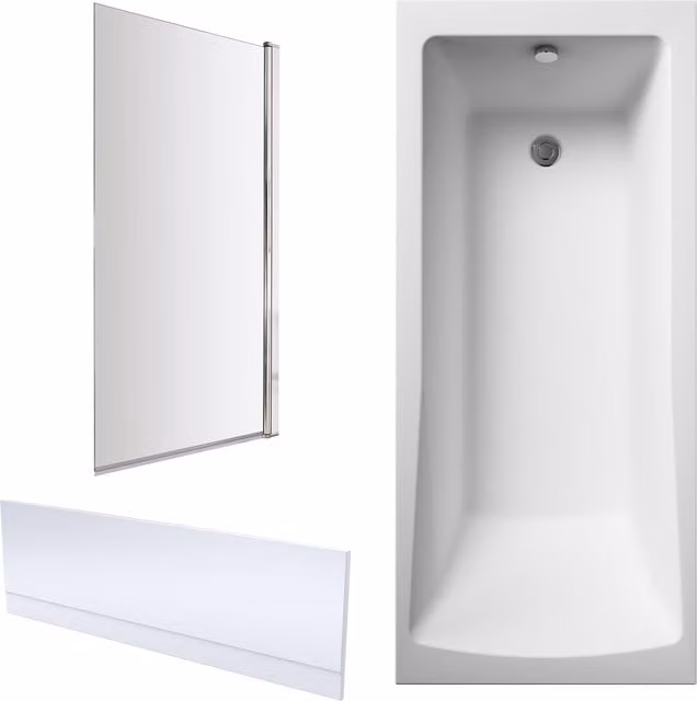 Balterley Square Free Standing Shower Bath Set in White with Chrome Square Screen, Apron and Leg Set, W/D/H: 170 x 70 x 40 cm – 1