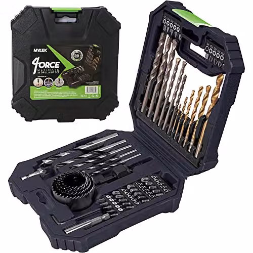 MYLEK 56 Piece HSS Drill Bit and Screwdriver Accessory Set with Storage Case in Black and White – 4