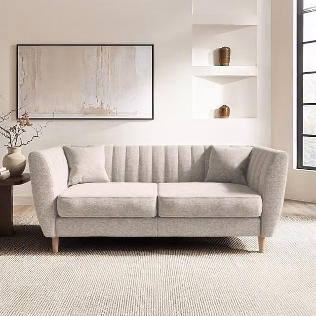 SolaceCo Remi 2 Seater Mid Century Chenille Sofa in Beige