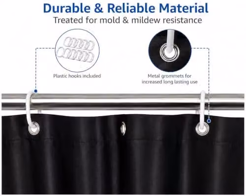 KAV Black Polyester Tiles Patterned Waterproof and Mould Resistant Shower Curtain, W/D/H: 180 x 180 x 0 cm – 1