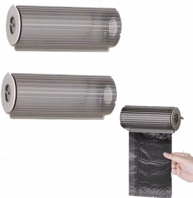 VOGREX 2-Piece Adhesive Wall Mounted Plastic Garbage Bag Holder in Grey – 1