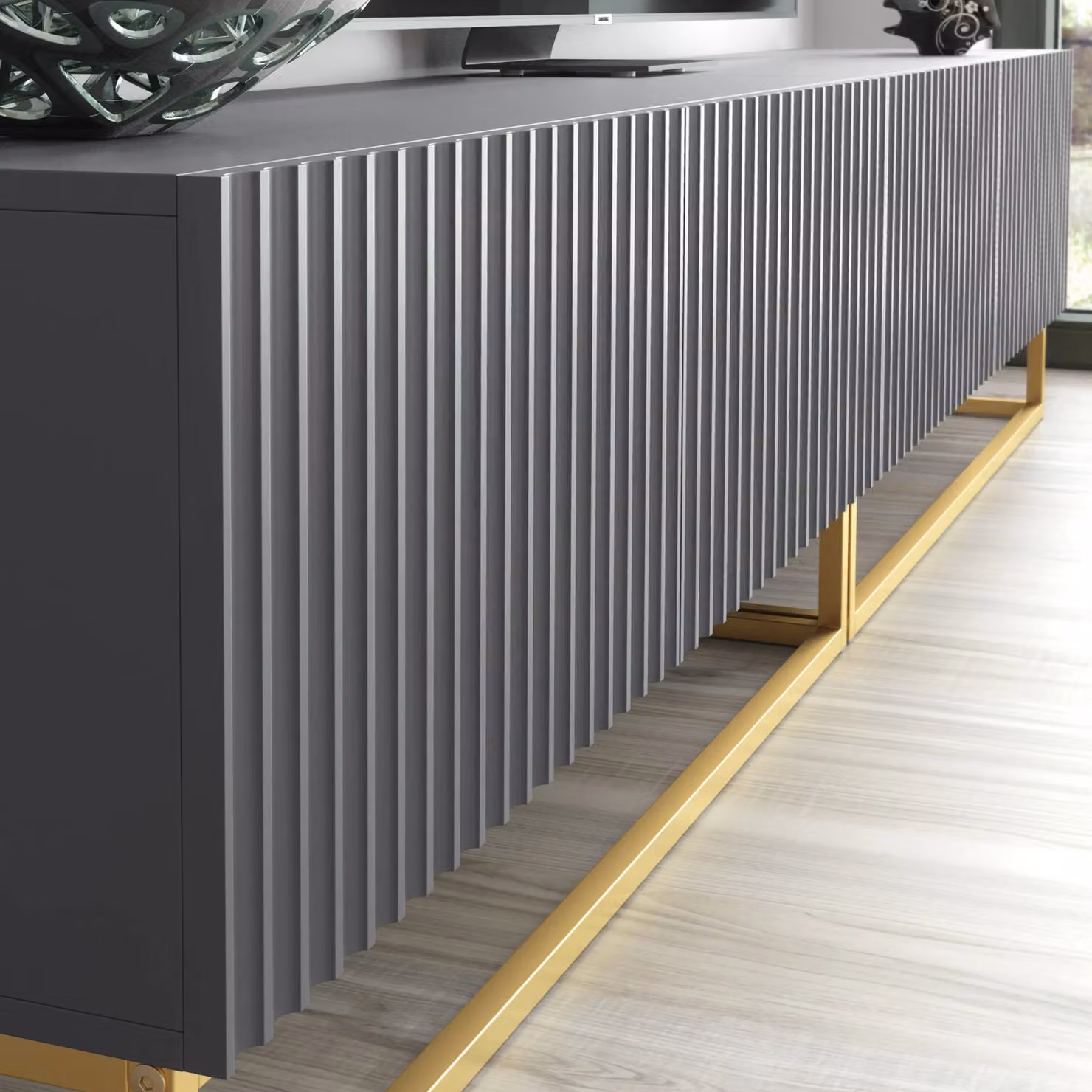 Creative Furniture Ripple Duo TV Unit in Grey and Gold, W: 200 cm, H: 45 cm, D: 35 cm – 2