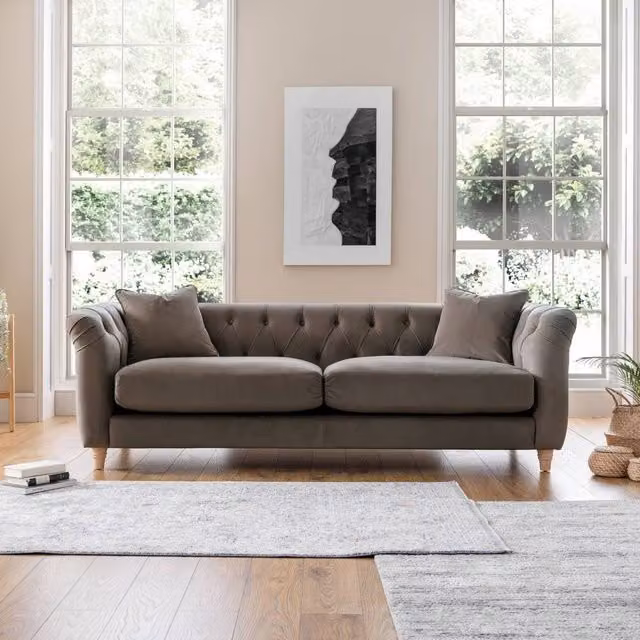 The Great Sofa Company Kensington 3-Seater Grey Velvet Chesterfield Sofa – 1