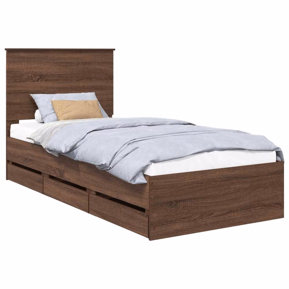 Berkfield Home Modern Bed Frame with Drawer in Brown Oak, W/D/H: 90 x 190 cm – 2