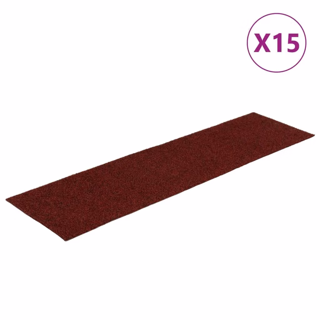 Berkfield Home Self-adhesive Rectangular Stair Mats, Red, 15 Pieces, W: 76 cm x D: 20 cm – 2