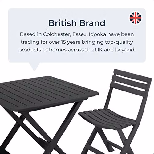 idooka 3 Piece Outdoor Bistro Furniture Set with Folding Table and Two Chairs in Grain Wood Effect Anthracite Grey – 4